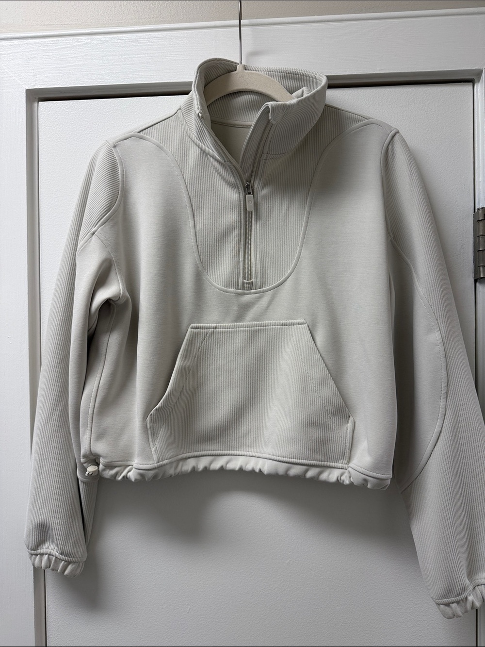 lululemon athletica Cropped Half-Zip Funnel-Neck Pullover in Light Cream